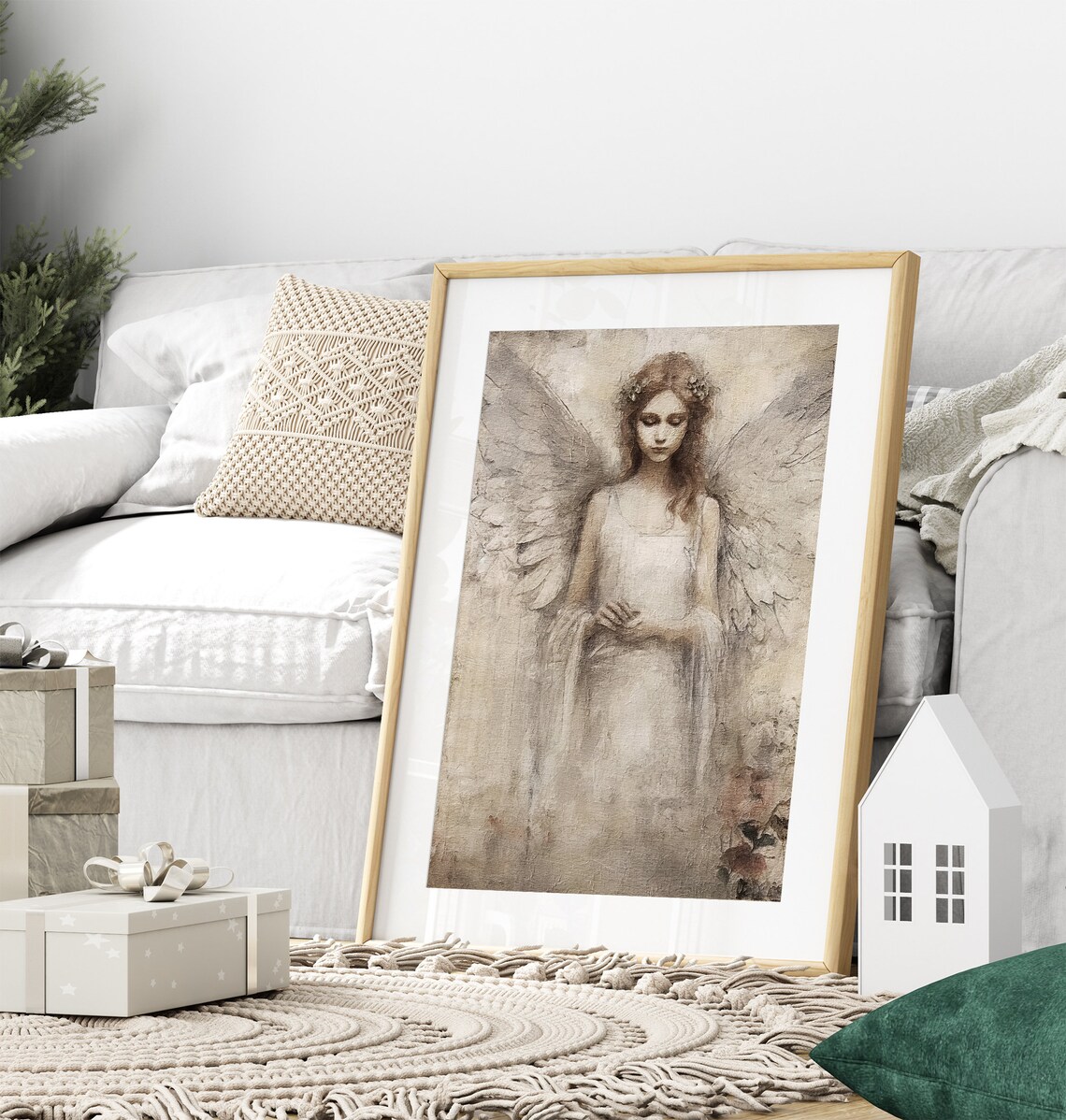 Guardian Angel Portrait Art Print, Abstract Christmas Decor - Image 2