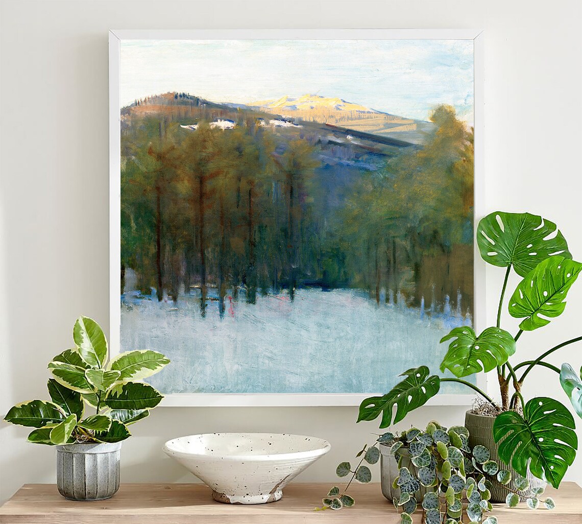 Moody Landscape Painting, Vintage Mountain Forest - Image 2