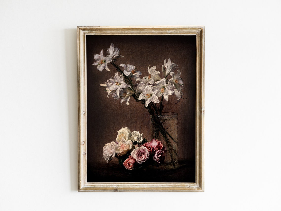 Vintage Flower Painting Moody Floral Art Print Dark Academia Decor