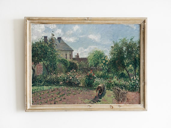 Garden Painting Vintage French Country Wall Decor Cottage Wall Art Farmhouse Aesthetic