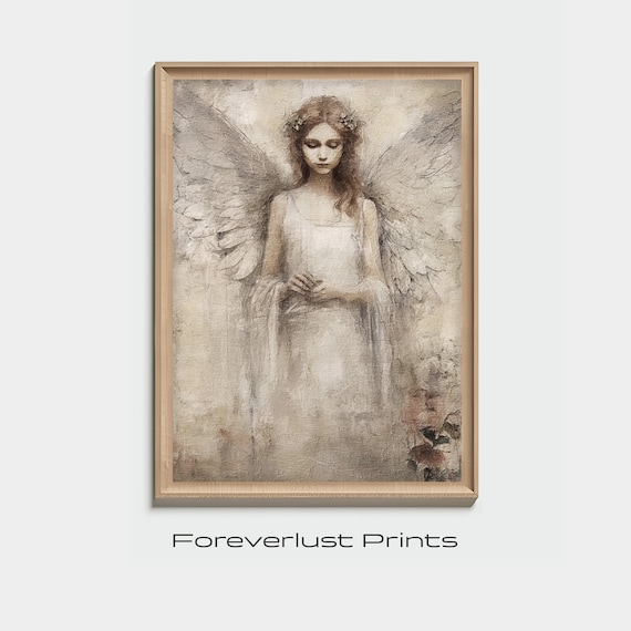 Guardian Angel Portrait Art Print, Abstract Christmas Decor