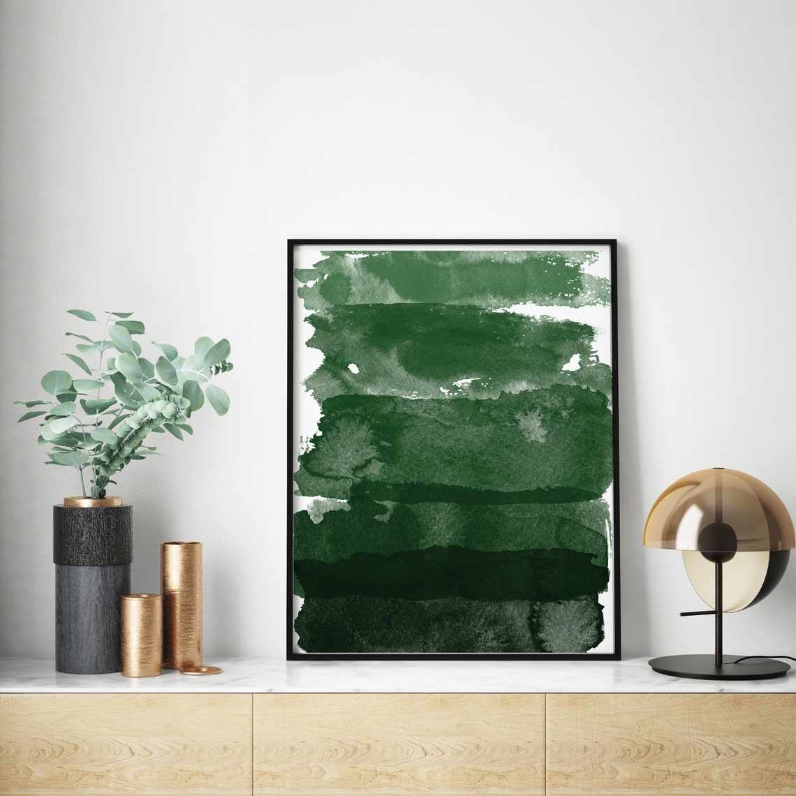 Emerald Green Abstract Watercolor Brushstroke Art Print Wall Decor - Image 2