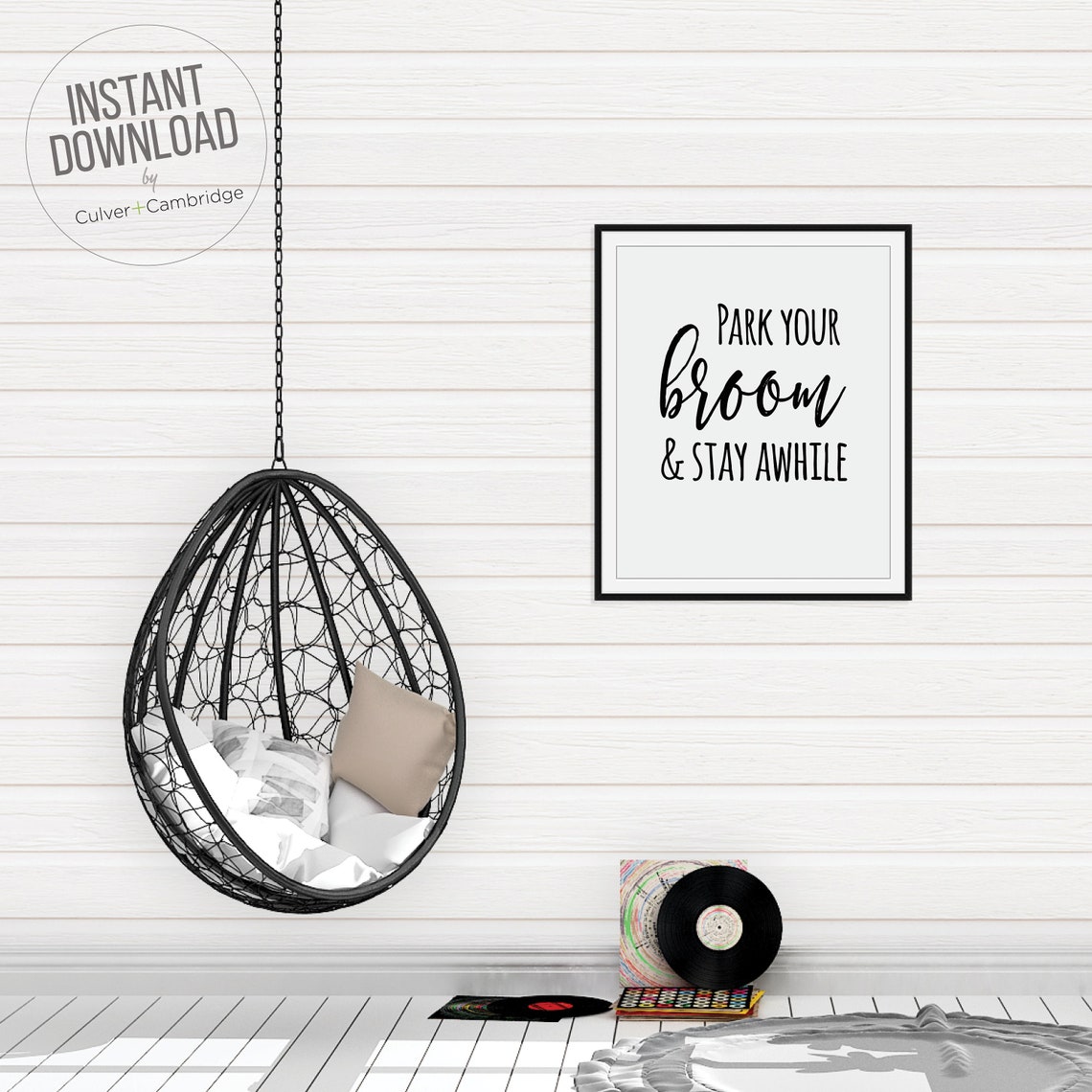 Park Your Broom and Stay Awhile Funny Halloween Witch Quote Poster - Image 2