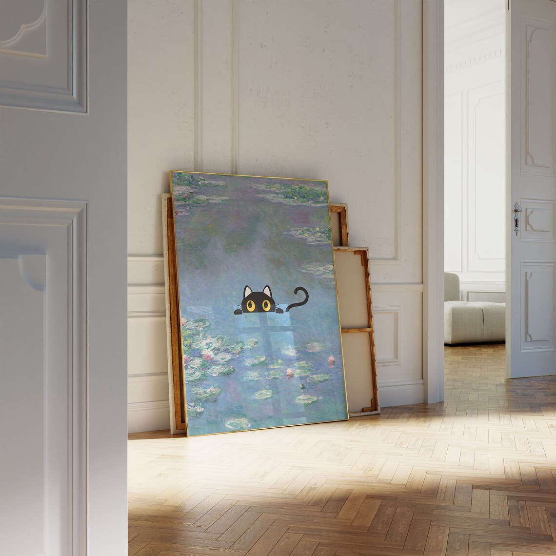 Monet Waterlily Cat, Funny Floral Art Print - Image 3