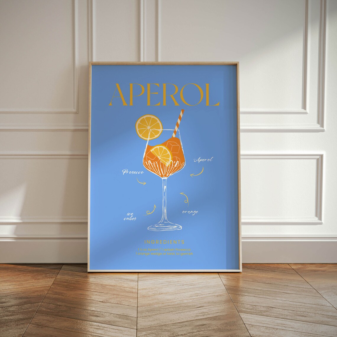 Aperol Spritz Cocktail Recipe Blue Vintage Illustration Art Poster - Image 4