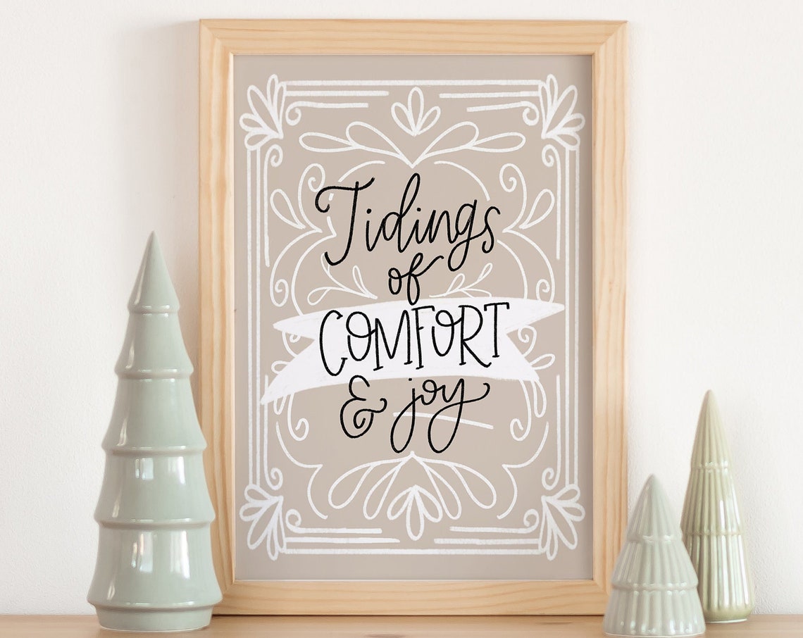Neutral Tidings Of Comfort And Joy Hand Lettered Christmas Poster