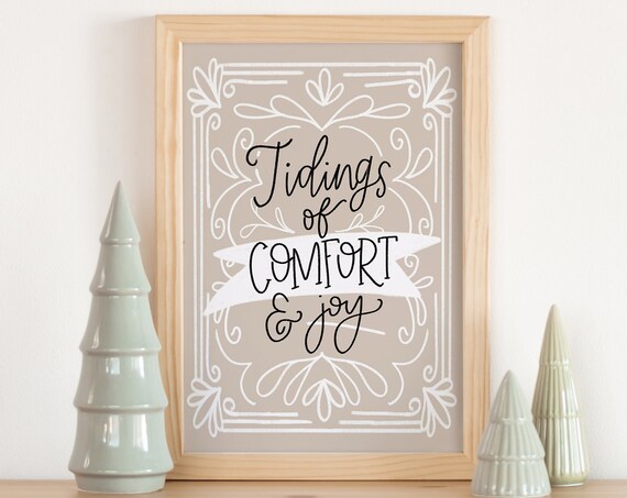 Neutral Tidings Of Comfort And Joy Hand Lettered Christmas Poster