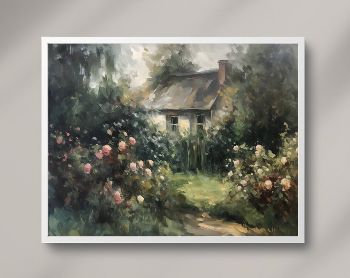 Vintage Farmhouse Wall Decor Landscape Painting Country Art Print Vintage Farmhouse Oil Painting
