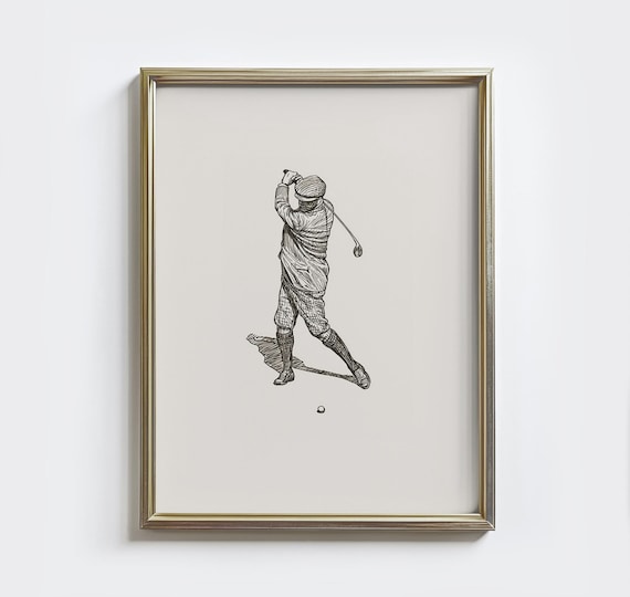 Vintage Golfer Mid Swing Sketch Retro Golf Course Sports Poster