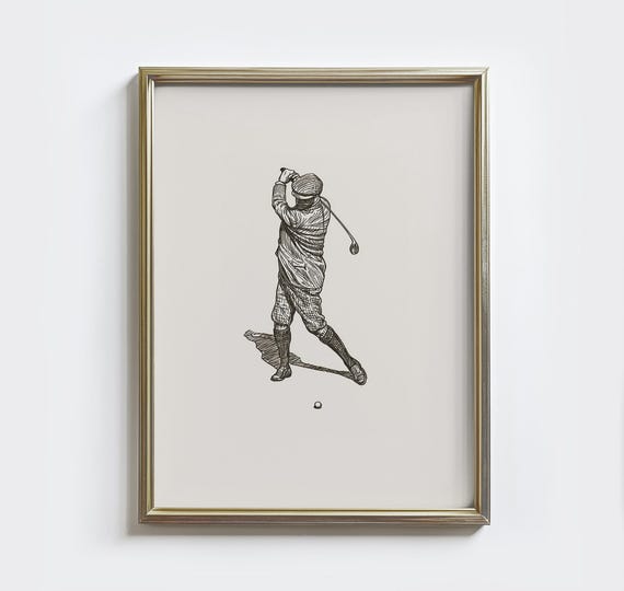 Vintage Golfer Sketch Print Retro Golf Swing Art