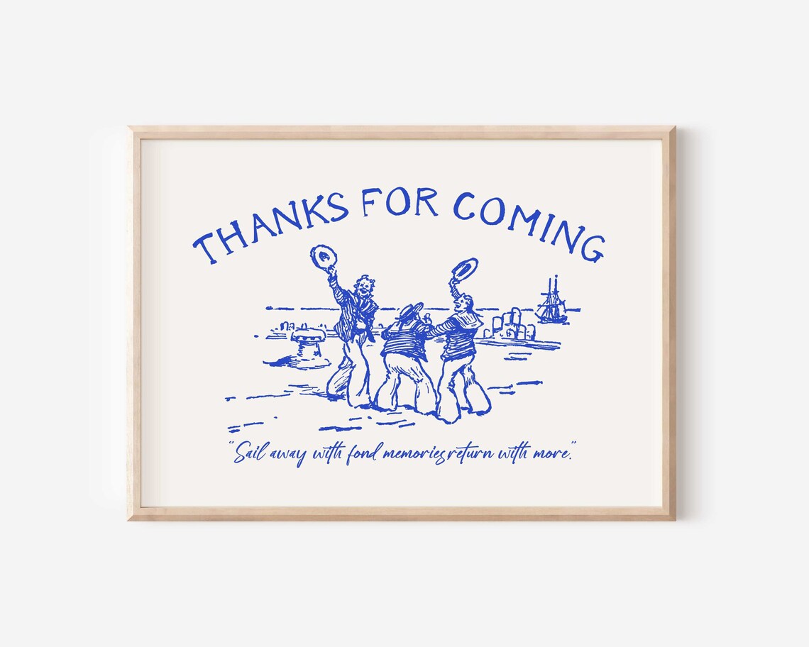 Thanks For Coming Blue Vintage Sailor Dance Farewell Art Poster - Image 2