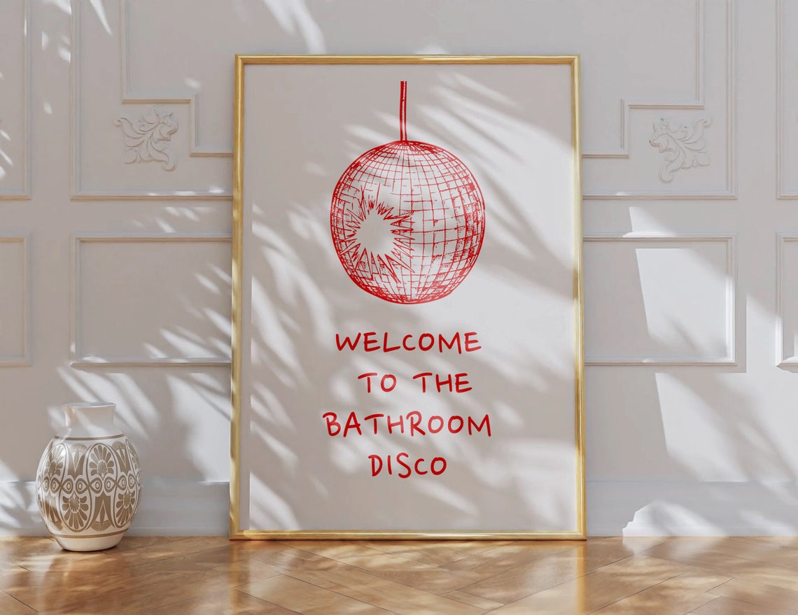 Trendy Bathroom Disco Print Aesthetic Shower Wall Art Minimalist Bathroom Decor Funny Dancing Print Cute Bathroom Decor Bath Disco Poster