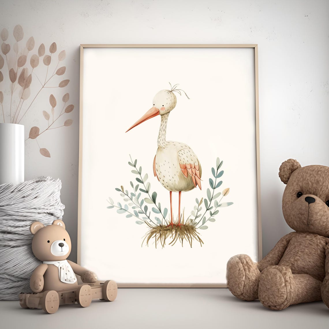 Stork Nursery Print Scandinavian Baby Room Decor