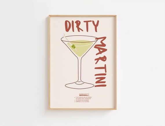 Dirty Martini Cocktail Recipe Minimalist Olive Bar Cart Poster