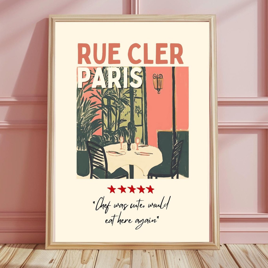 Rue Cler Paris Bistro Illustration Five Star Chef Review Poster