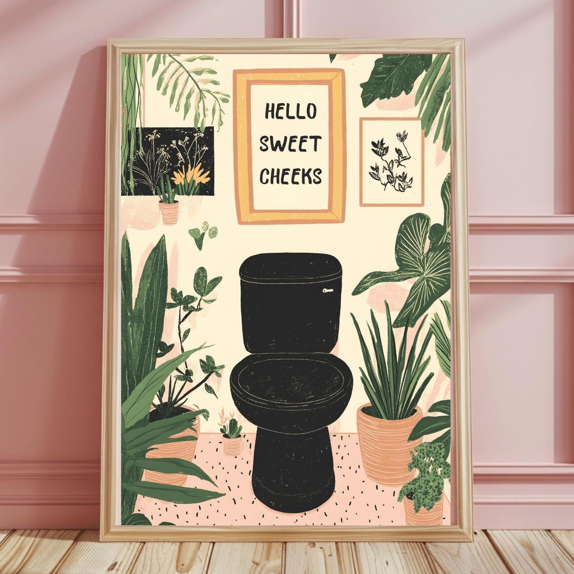 Hello Sweet Cheeks Funny Toilet Quote Botanical Bathroom Art Poster