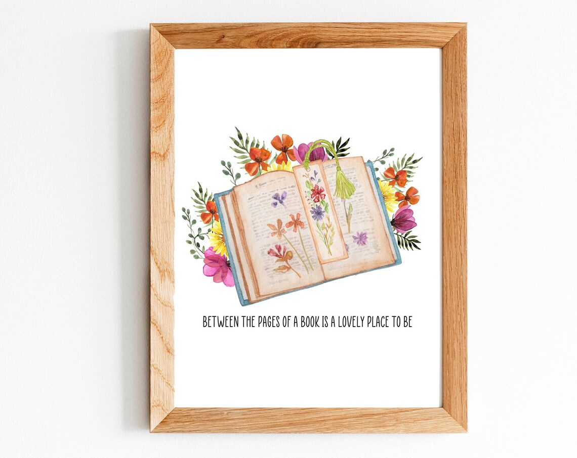 Between the Pages of a Book Reader Quote Floral Art Wall Poster - Image 3