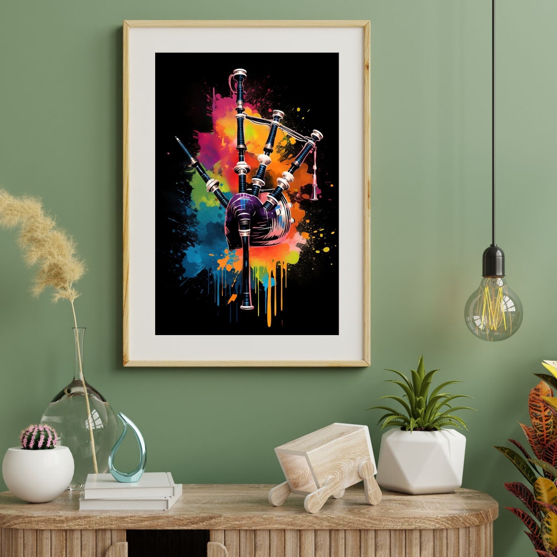 Scottish Bagpipes Watercolor Splash Black Background Music Poster - Image 3