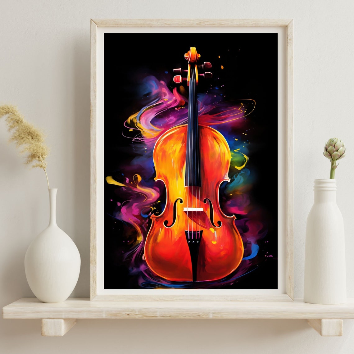Cello Watercolor Splash Fiery Amber Black Background Music Poster - Image 3