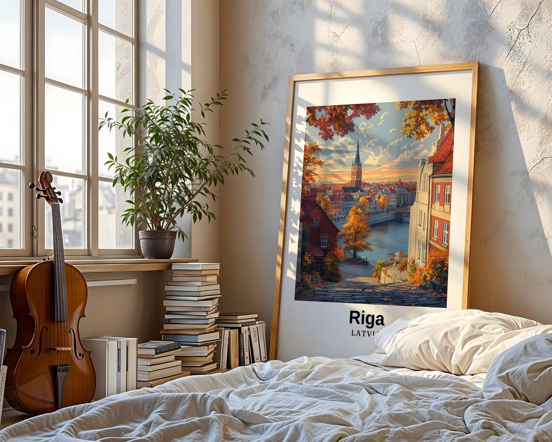 Riga Latvia Old Town Riverfront Golden Autumn Evening Poster - Image 3