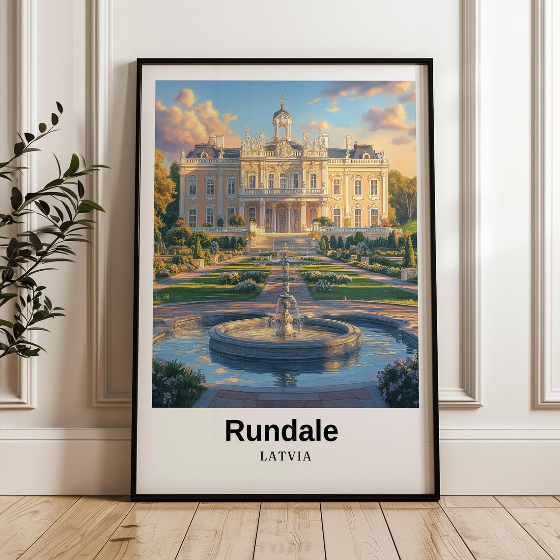 Rundale Travel Poster, Latvia Illustration