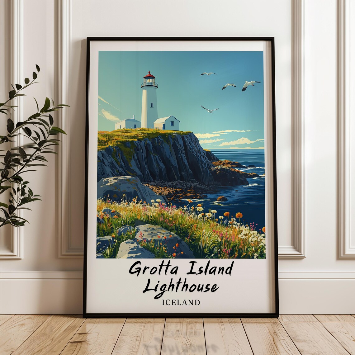 Grottaislandlighthouse Iceland Travel Poster