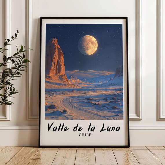 Valle de la Luna Chile Moonlit Desert Valley Night Travel Poster