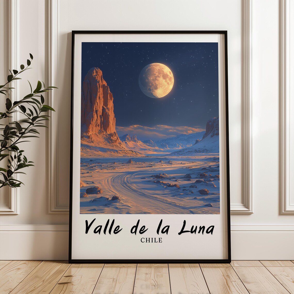 Valle de la Luna Chile Moonlit Desert Valley Night Travel Poster