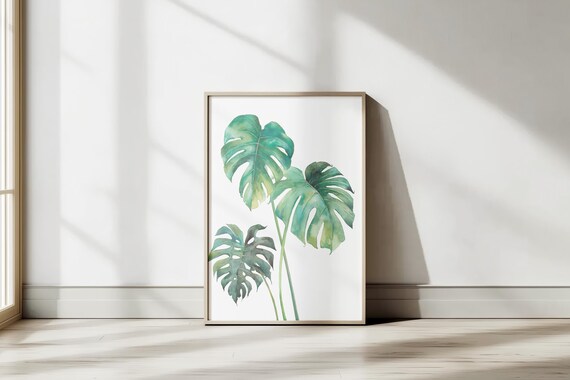 Green Botanical Wall Art Tropical Leaf Watercolor Print Plant Poster For Bathroom Kitchen Or Living Room Decor