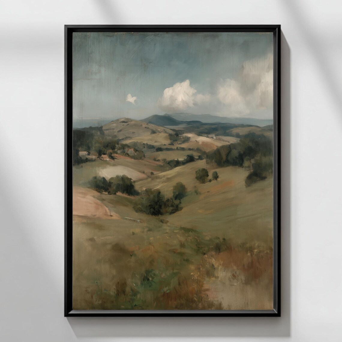 Rolling Hills Countryside Muted Landscape Oil Painting Poster