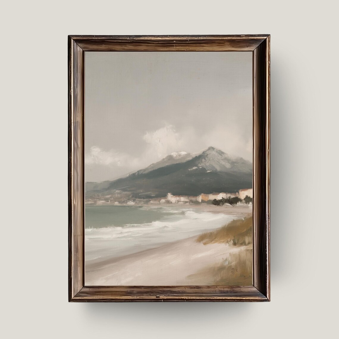 Mediterranean Beach Mountain Coast Painting Neutral Landscape Print
