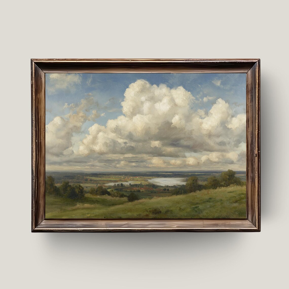 Billowing Clouds Rolling Valley Vintage Farmhouse Landscape Print