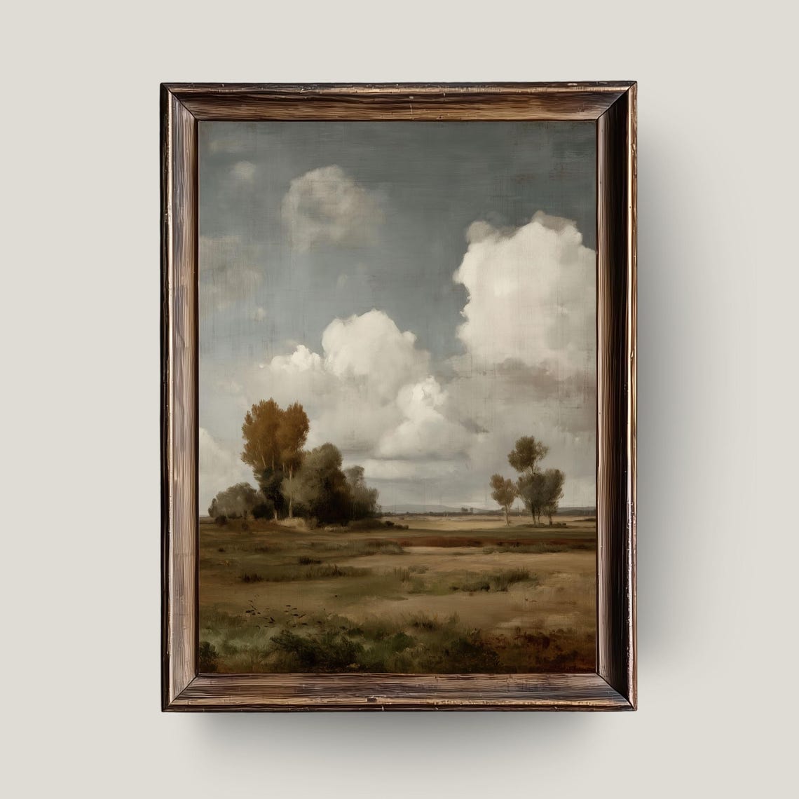 Moody Cloudy Countryside Painting Neutral Rustic Field Sky Poster