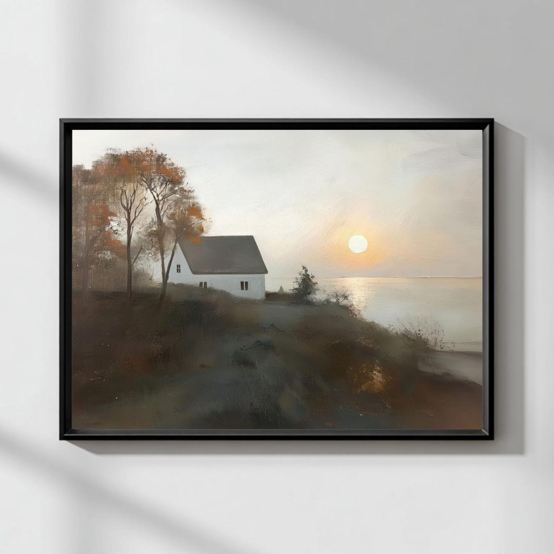 Coastal Cottage Sunset Seascape Peaceful Seaside Painting Poster