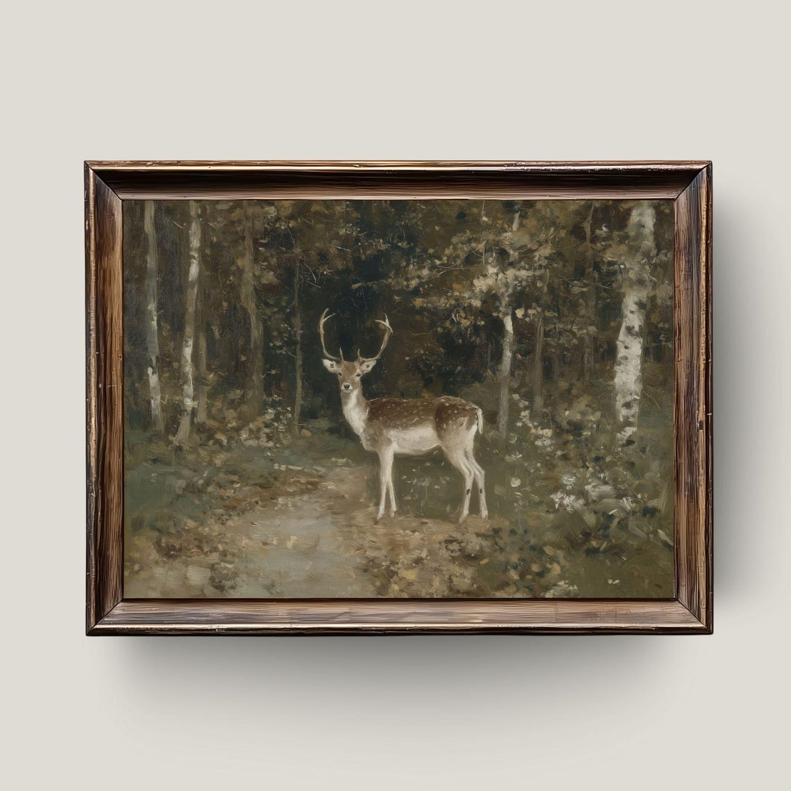 Noble Stag in a Forest Clearing Vintage Wildlife Painting Poster