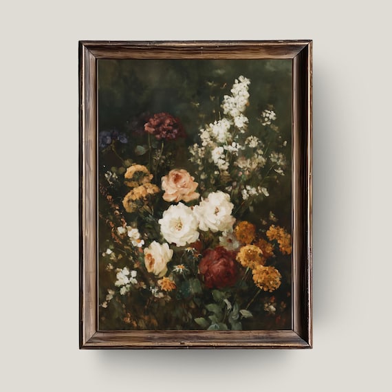 Vintage Floral Bouquet Print Dark Botanical Wall Art