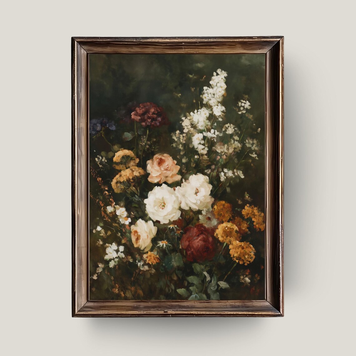 Vintage Floral Bouquet Print Dark Botanical Wall Art