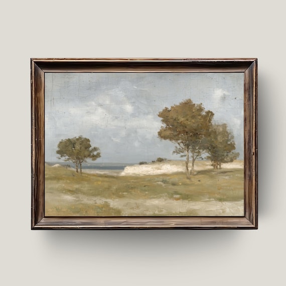 Calm Coastal Dune Trees Vintage Seascape Oil Painting Style Print