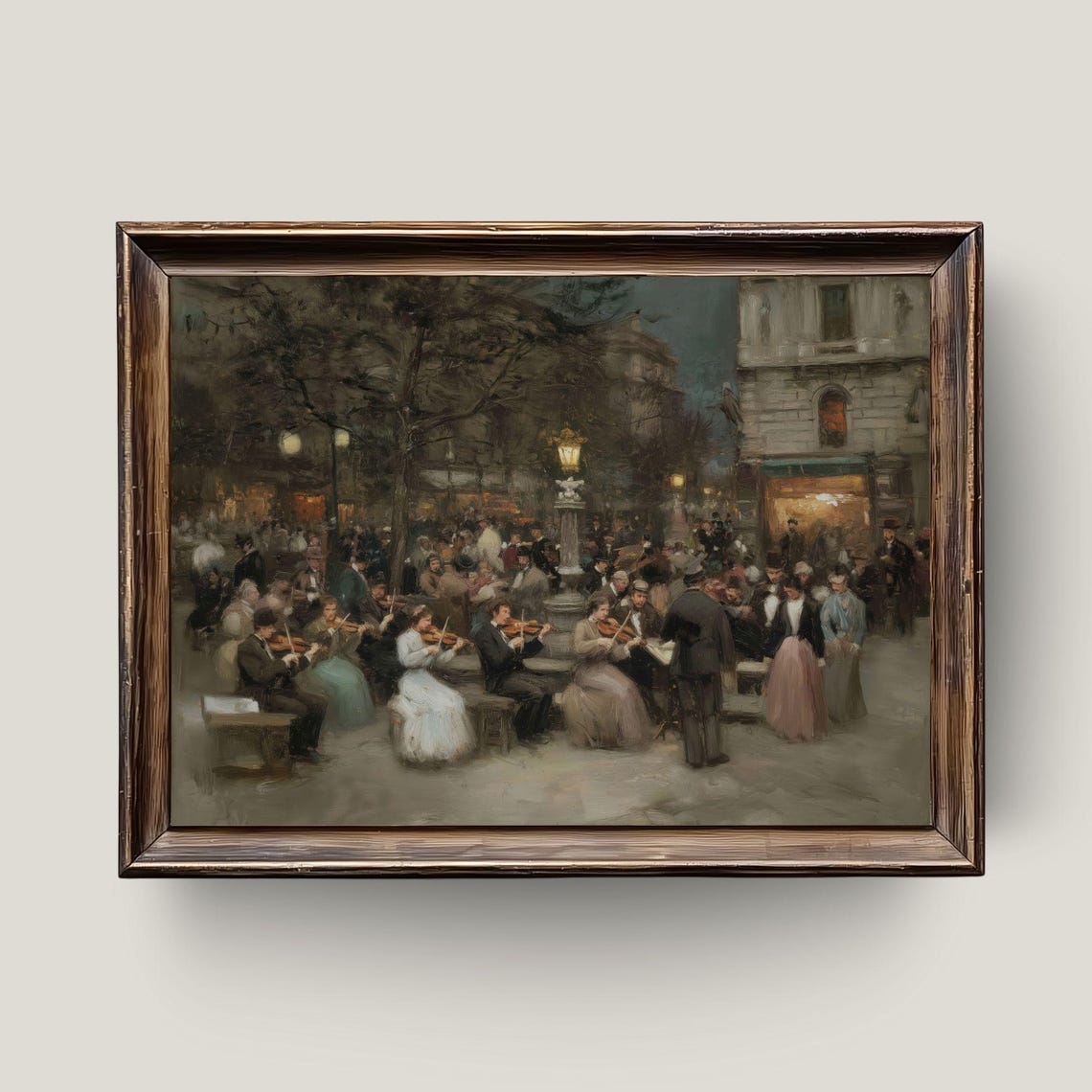Vintage Orchestra Night Square Elegant String Ensemble Oil Art Poster