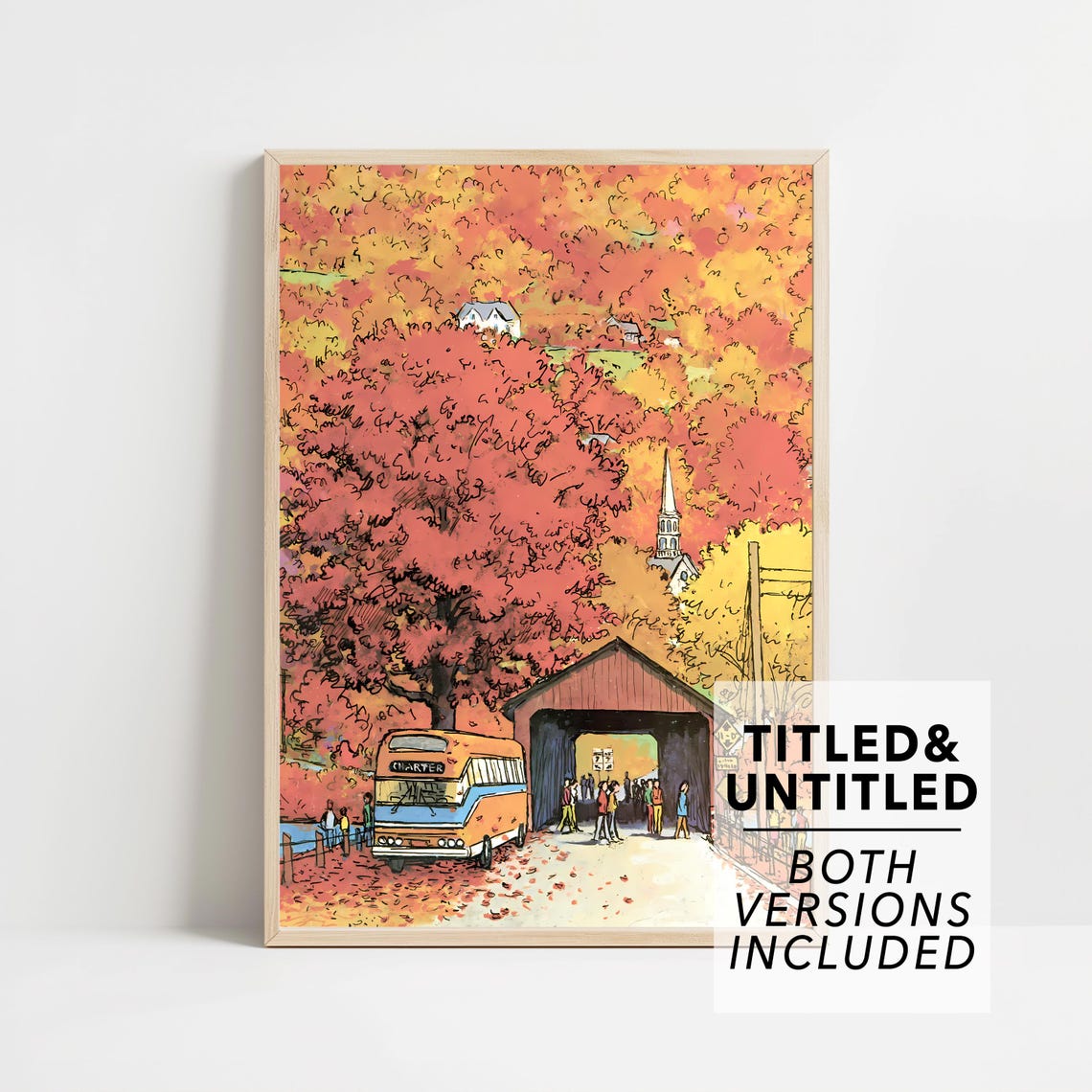 Autumn Covered Bridge Fall Foliage New England Town Fall Poster
