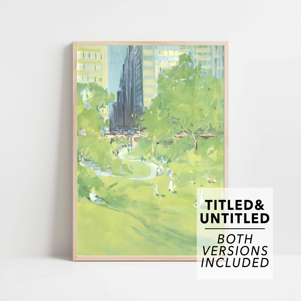 City Park Green Lawn Tall Buildings Behind Urban Oasis Poster