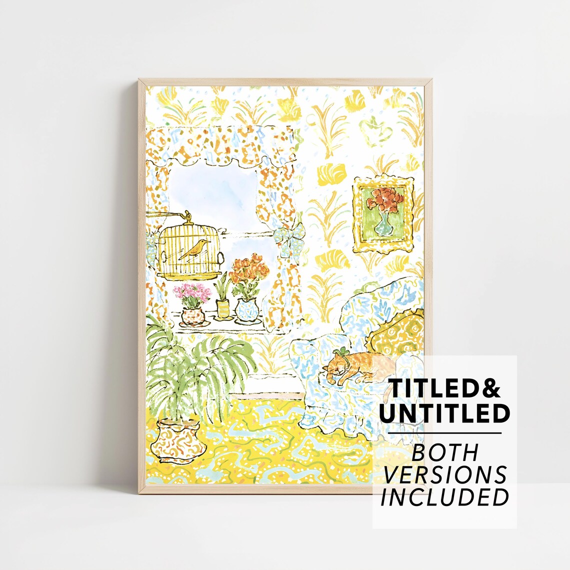 New Yorker Style Cheerful Interior with Birdcage Flowers and Orange Cat Poster