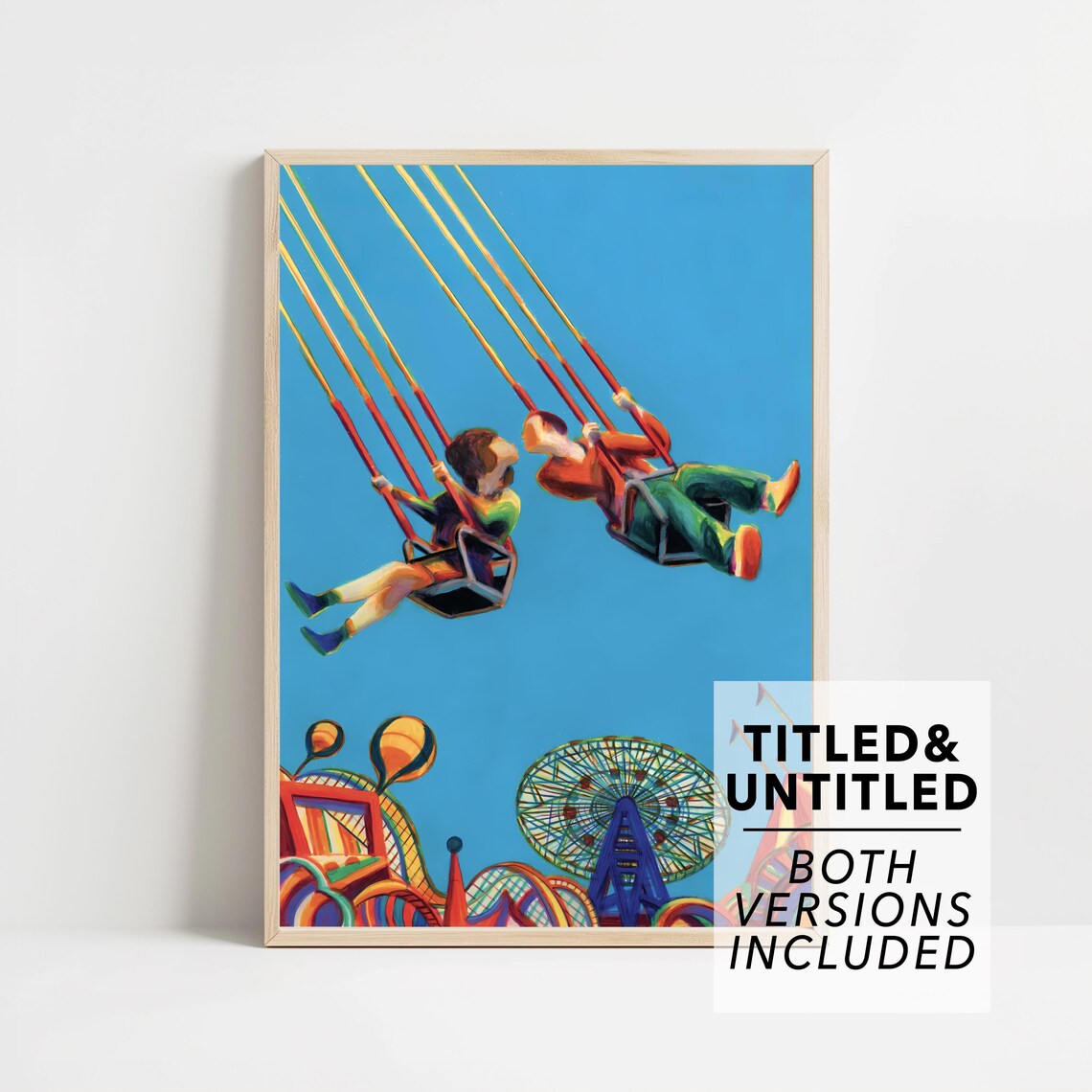 Colorful Carnival Swing Ride Over Ferris Wheel Sky Art Poster