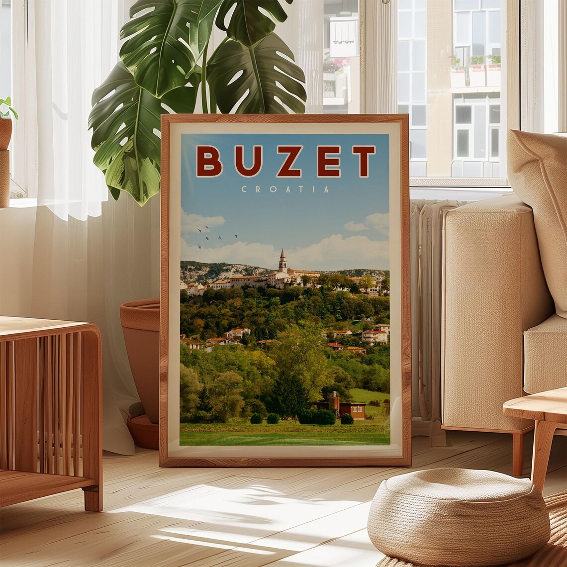 Buzet Croatia Hilltop Old Town Vintage European Travel Poster