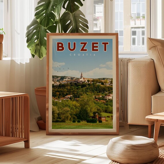 Buzet Croatia Hilltop Old Town Vintage European Travel Poster