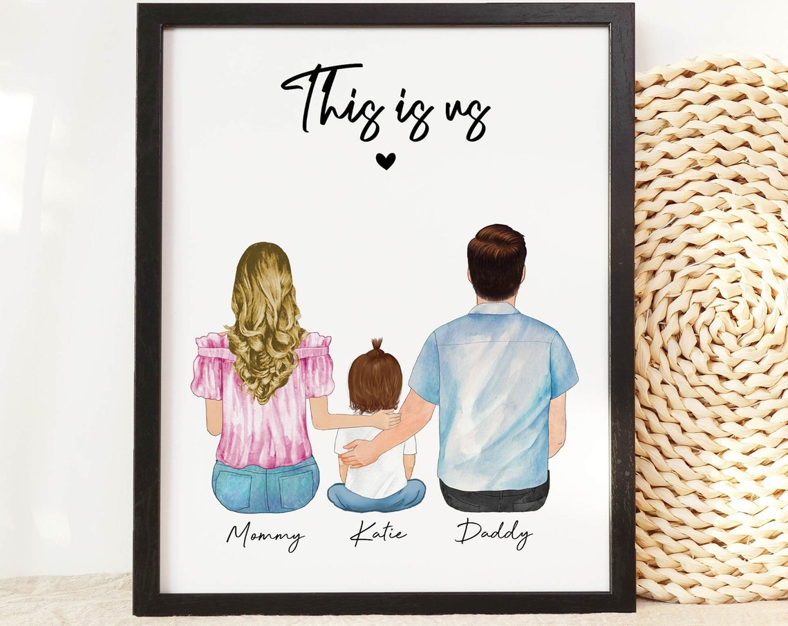 Personalized Mothers Day Gift New Family Portrait With Dog Custom Family Portrait Wall Art Illustration Of Young Couple Kid Or Pet