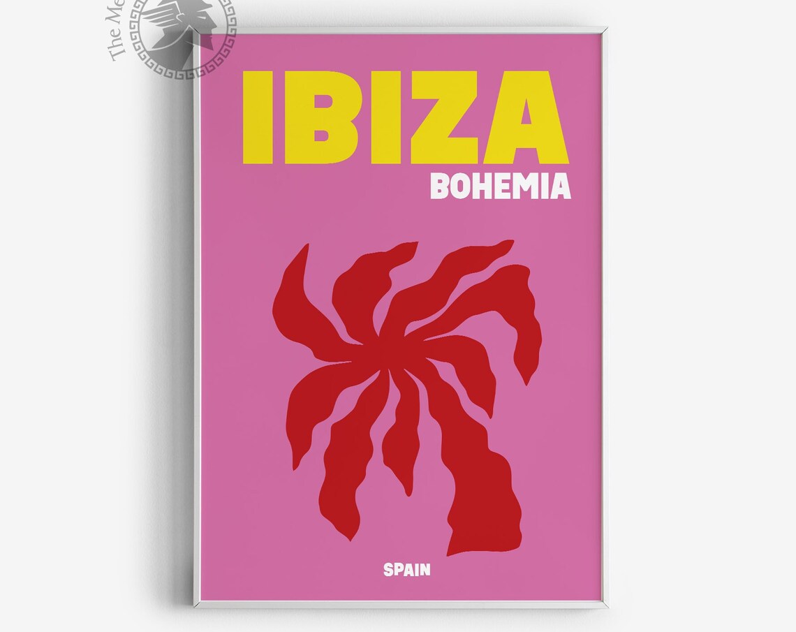 Ibiza Spain Bohemia Red Cut Out Palm Pink Modern Travel Poster Print