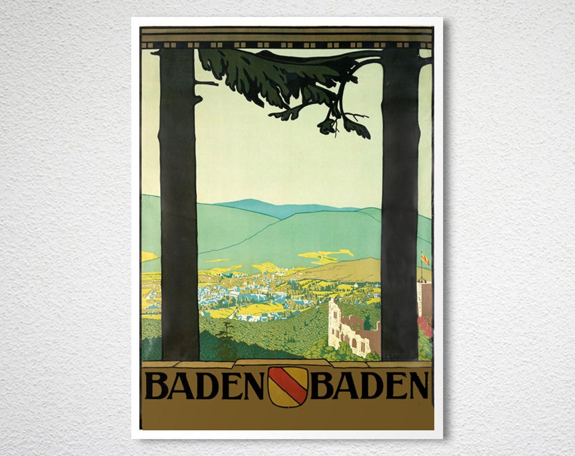 Baden Baden Germany Spa Town Castle Valley Pine View Vintage Poster - Image 2