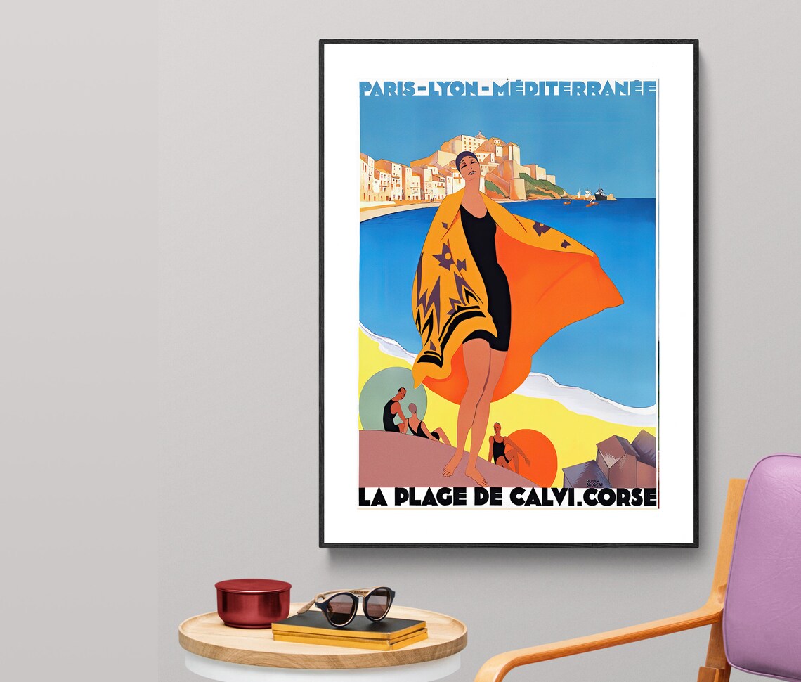 La Plage De Calvi Corsica Vintage Travel Poster