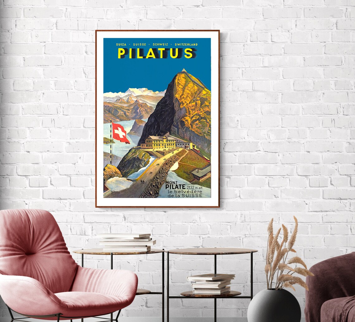 Pilatus Mont Pilate Swiss Alpine Belvedere Vintage Travel Poster - Image 2